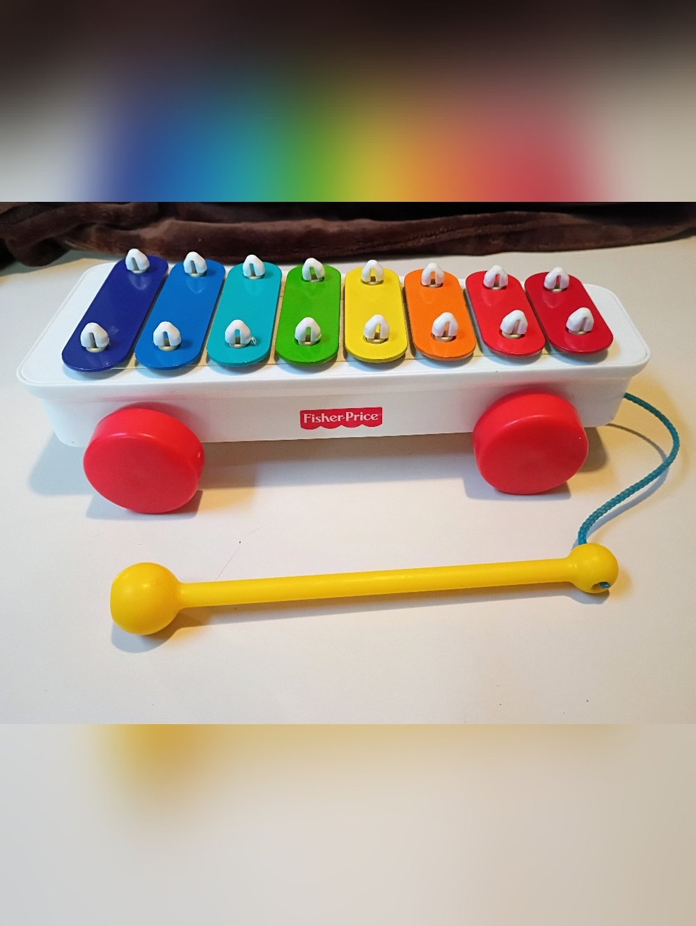 Fisher-Price Rainbow Xylophone Pull Wagon with Yellow Mallet
